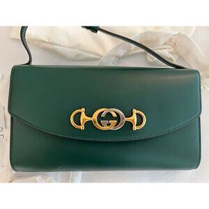 Gucci Zumi Shoulder Bag Mini Leather Green Designer Handbag Bag Purse Italy New